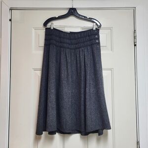 Early 2000s Designer Rina Zin Charcoal Herringbone Wool Midi Skirt, Small